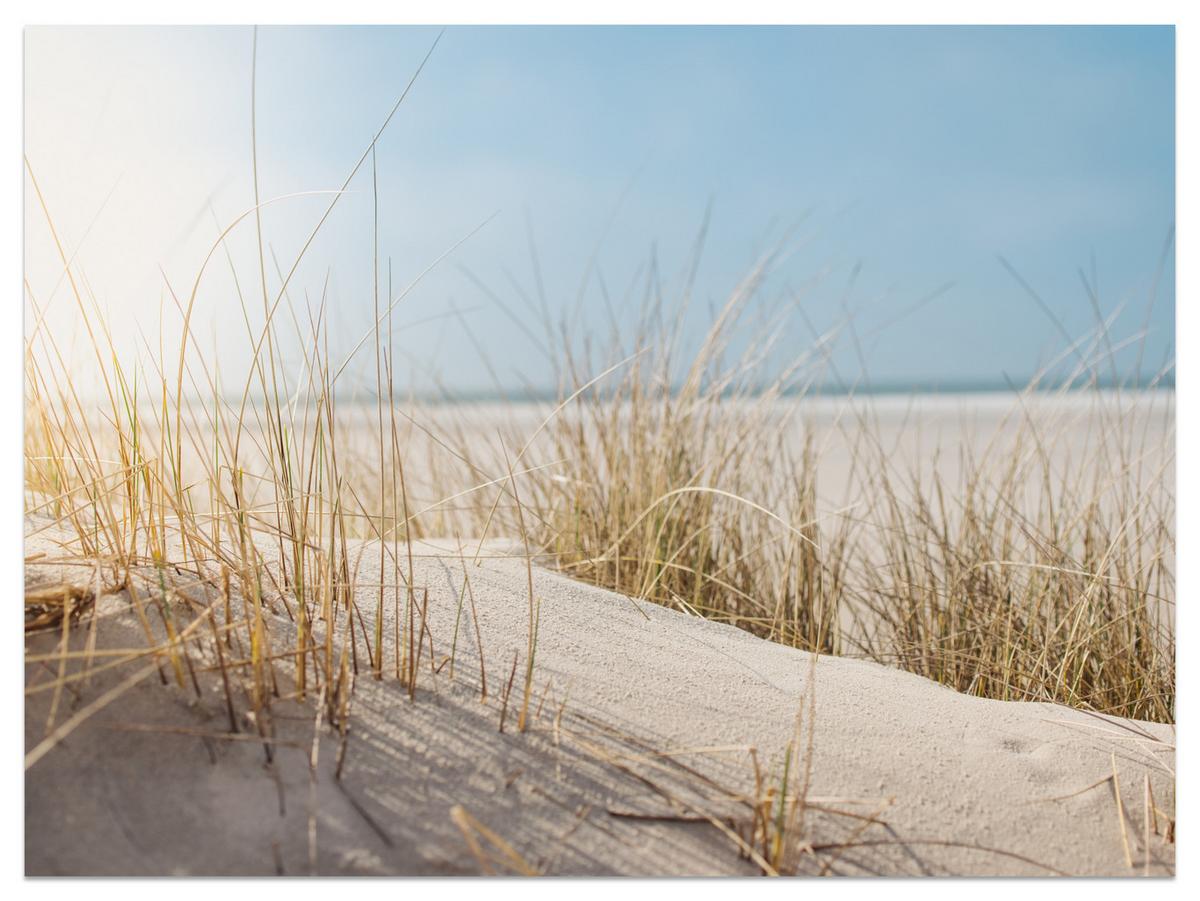 FOTOTAPETE für Schlafzimmer Dünen Sandstrand Gras Meerblick 100x70 - Blau/Gelb, Papier (100/70cm) - Muralo