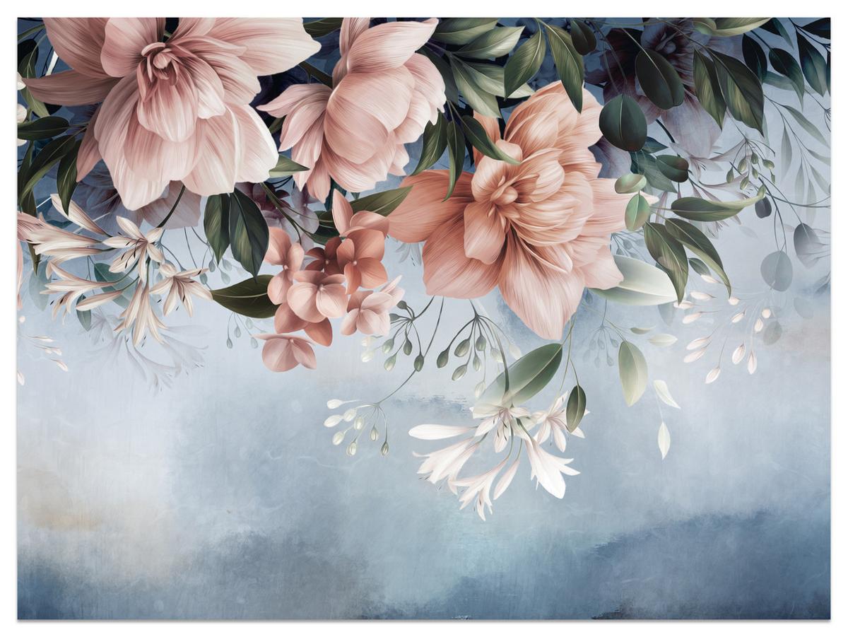 FOTOTAPETE für Schlafzimmer Blumen Blätter Pflanzen Natur 500x350 - Rosa/Weiß, Papier (500/350cm) - Muralo
