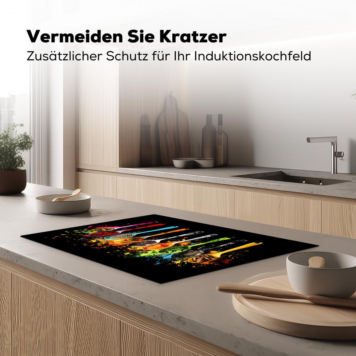HERDABDECKPLATTE Löffel - Gewürze - Modern - Graffiti - Farbe - Farbenfroh Herdabdeckung Induktionsfeld 75x52 cm - Multicolor, Kunststoff (75/52/0.2cm) - MuchoWow