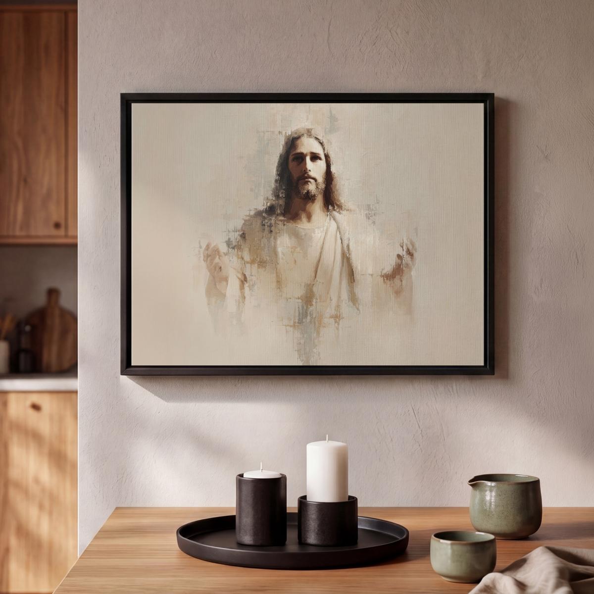 LEINWAND Bilder mit Rahmen - Porträt - Abstrakt - Jesus - Beige - 40x30 - Beige, Textil (40/30cm) - MuchoWow