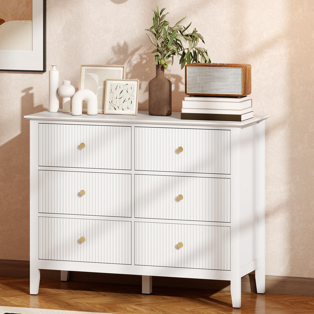 KOMMODE mit 6 Schubläden Weiß 100/40/78 cm - Goldfarben/Weiß, Holzwerkstoff/Metall (40/78/100cm) - HOMCOM