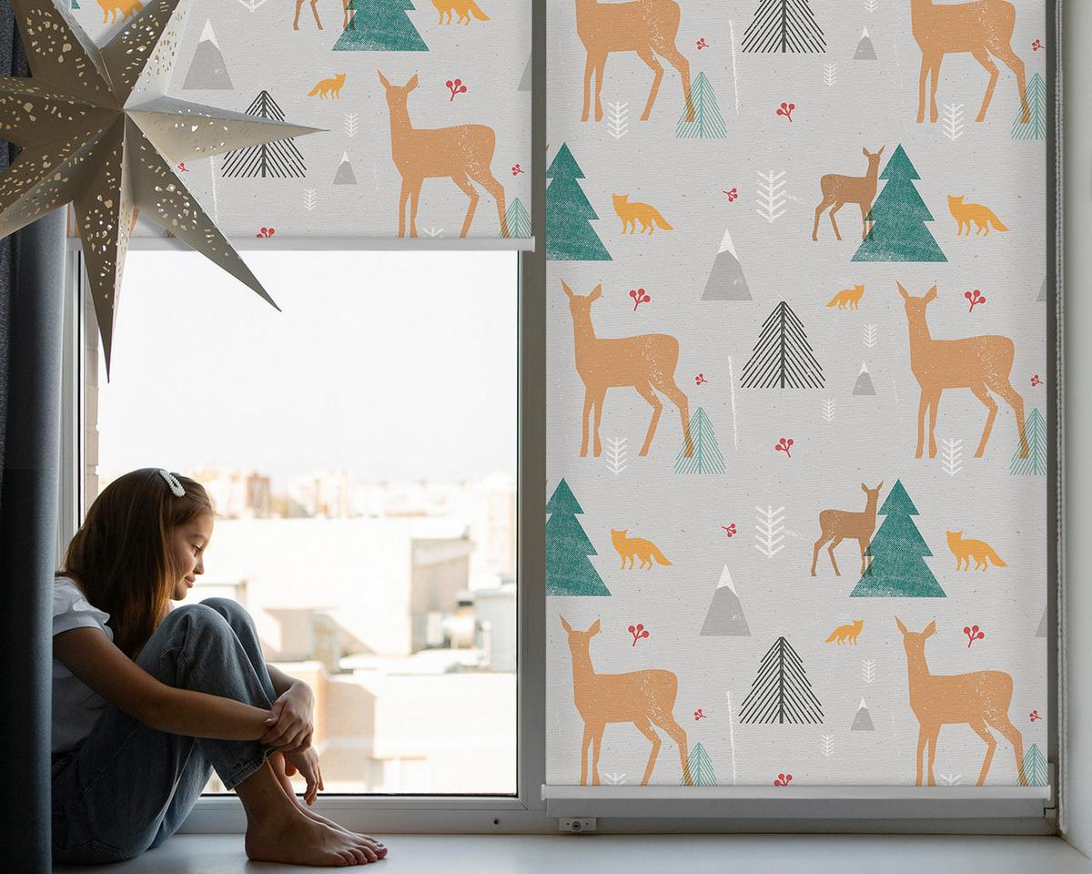 INNENROLLO - Fensterrollo - Rollo - 130x140 cm - Rehe im Wald - Braun, Kunststoff (130/140/0.5cm) - TULUP