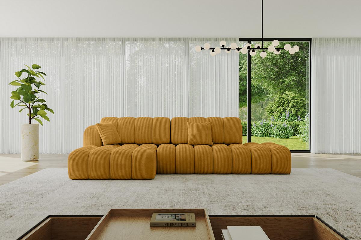 ECKSOFA mit Schlaffunktion Ottomane Links OLEA-L2 321x164x75 Senfgelb Cord - Schwarz/Honig, Holzwerkstoff/Kunststoff (321/164cm) - ALTDECOR