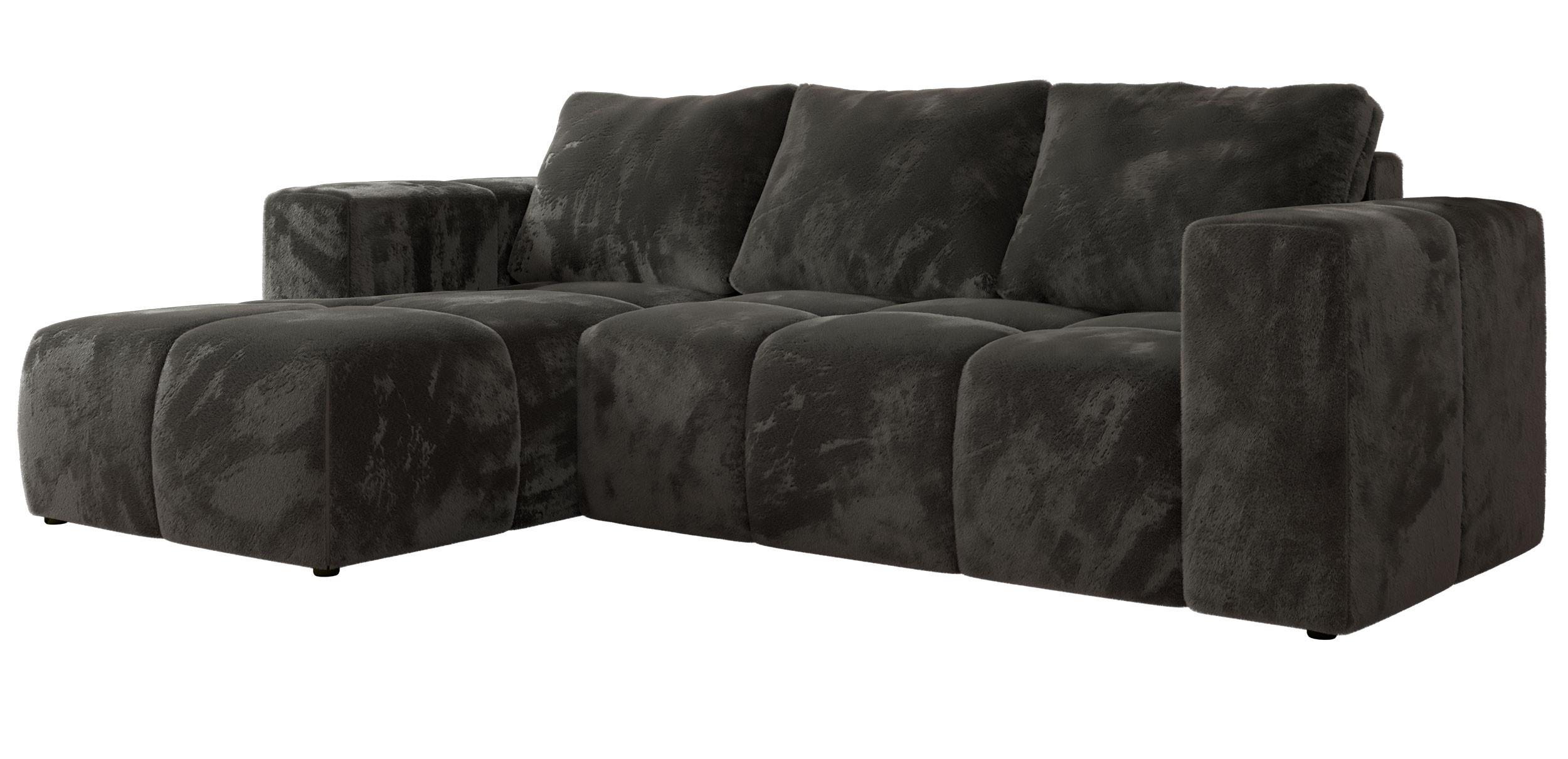 ECKSOFA MONIVA Dunkelgrau Plüsch - Links - Dunkelgrau/Schwarz, Kunststoff/Textil (164/266cm) - MKS
