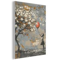 AKUSTIKBILD Baum - Graffiti - Banksy-Stil - Ballon-Mädchen Kunstdruck Schlafzimmer 50x70 cm - Blaugrau, Kunststoff (50/70/0.9cm) - MuchoWow