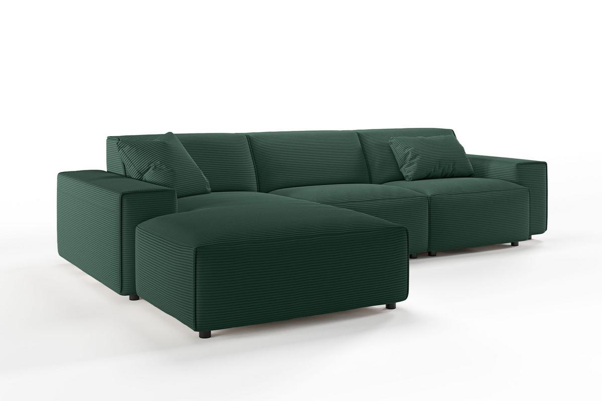 ECKSOFA RANI Smaragdgrün Cord - Smaragdgrün/Schwarz, Kunststoff/Textil (299/189cm) - KAWOLA