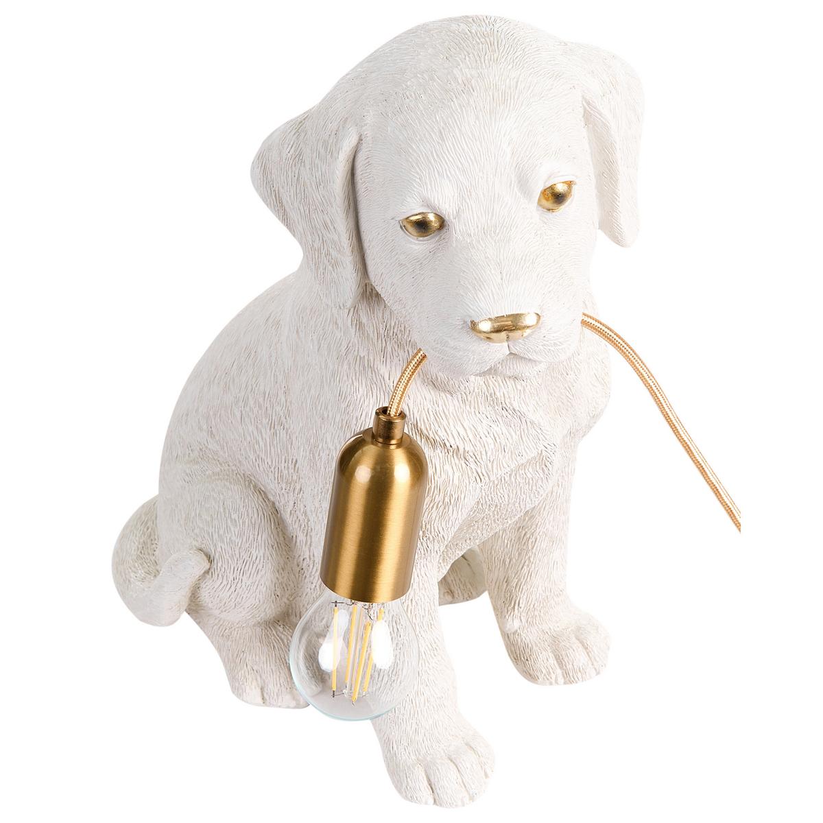TISCHLAMPE Hund Weiß Lucky - Messingfarben/Weiß, Kunststoff (23/28/41cm) - Beliani