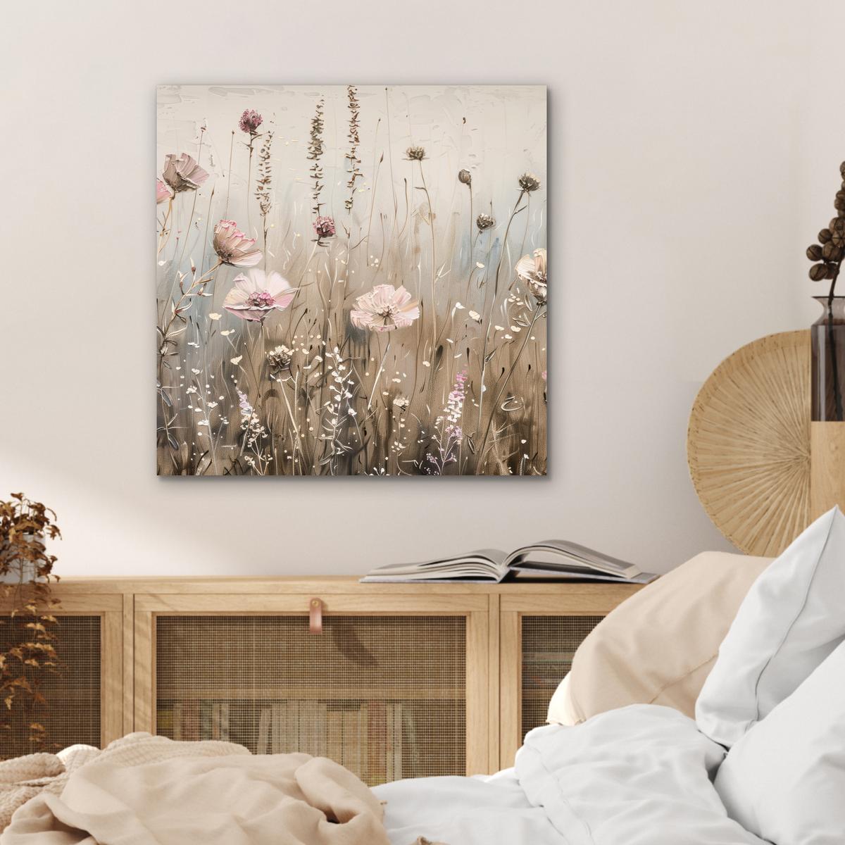 METALLBILD Blumen - Rosa - Modern - Beige 50x50 cm - Beige, Metall (50/50cm) - MuchoWow
