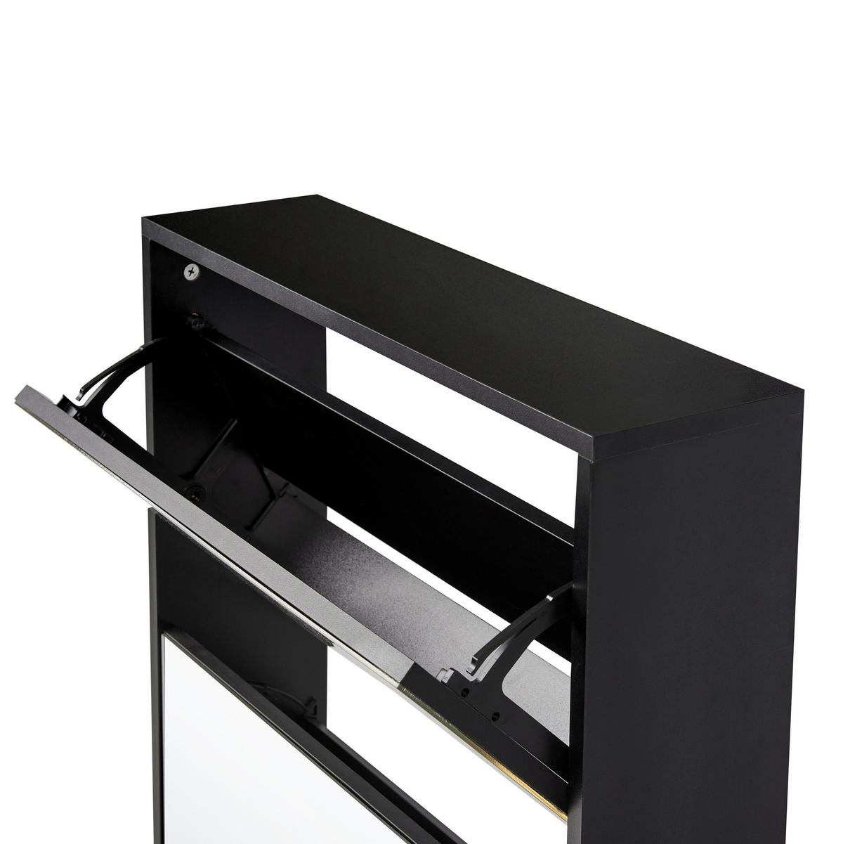 SCHUHSCHRANK mit Stauraum Schwarz Midfield - Silberfarben/Schwarz, Holzwerkstoff (63/67/17cm) - Beliani