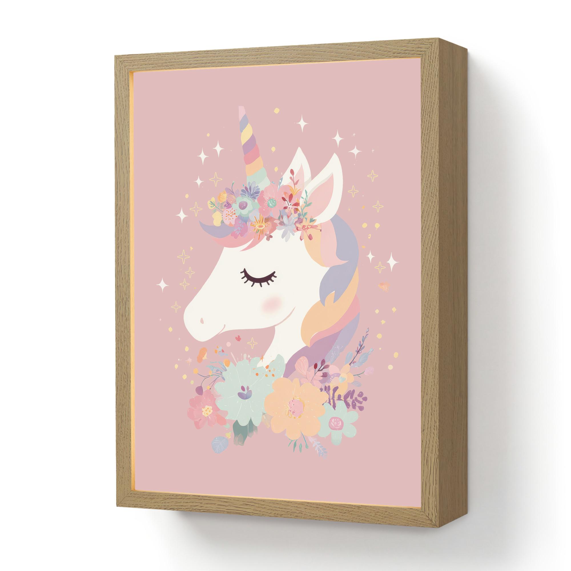 WANDLEUCHTE MIT AKKU Einhorn - Rosa - Blumen 30x40 cm - Rosa, Holzwerkstoff (30/40/8cm) - OnlyWow