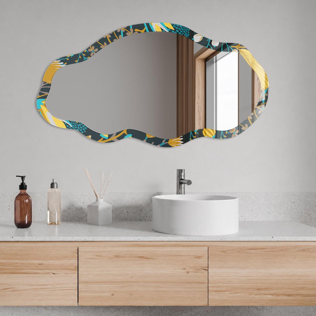 SPIEGEL 90x45 cm asymmetrisch mit Druck - Pflanzenmuster - Transparent, Glas (45/90/0.4cm) - TULUP