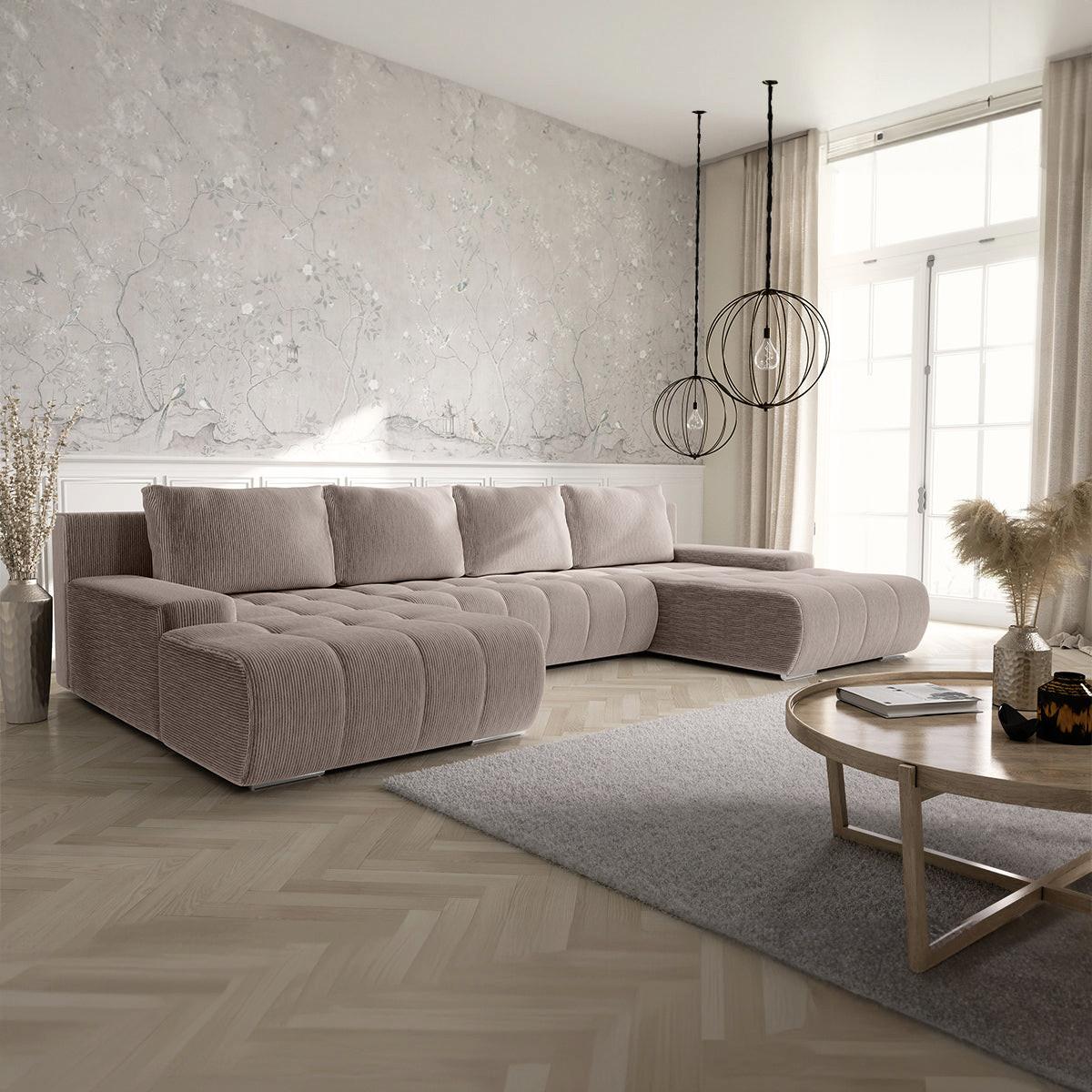 PANORAMASOFA Jonas 5 Sitzplätze Taupe - Taupe, Holz (350/85/185cm) - Petits-meubles
