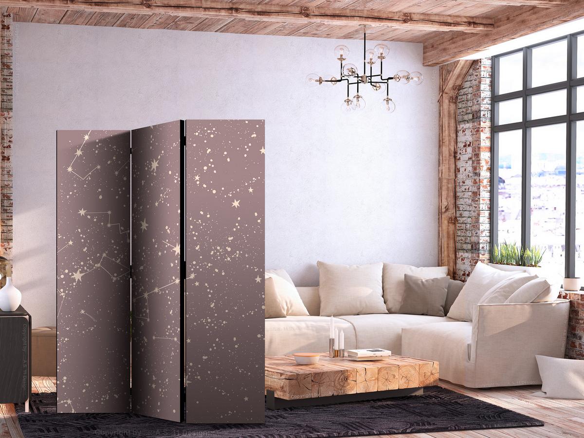 PARAVENT Akustik 3-tlg 135x172 cm Sterne im Boho Stil - Lila, Holz/Textil (135/172/3cm) - Muralo
