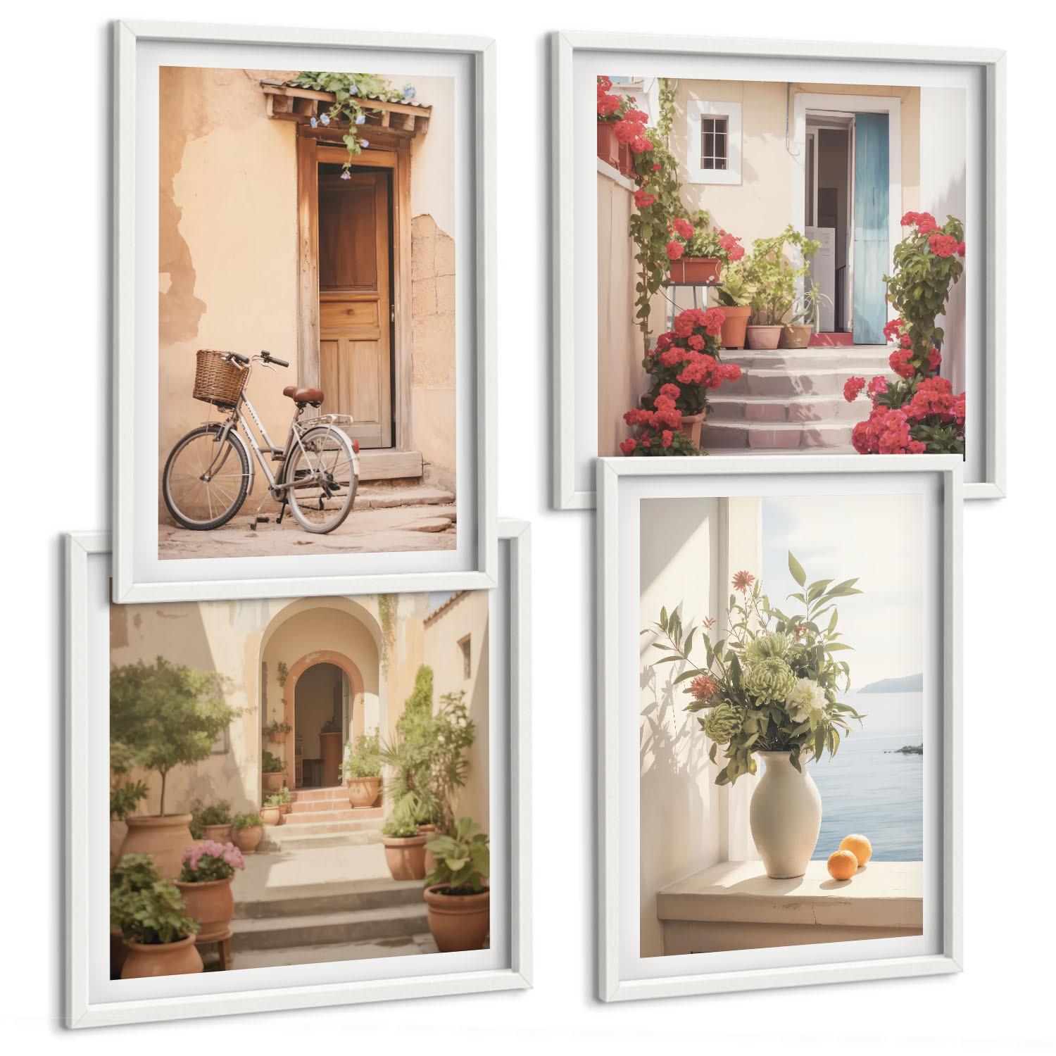 BILDER SET 4er Set - 50x50 cm & 40x60 cm Weißer Rahmen - Charmante Küstenstraßen - Weiß, Kunststoff (50/50cm) - TULUP
