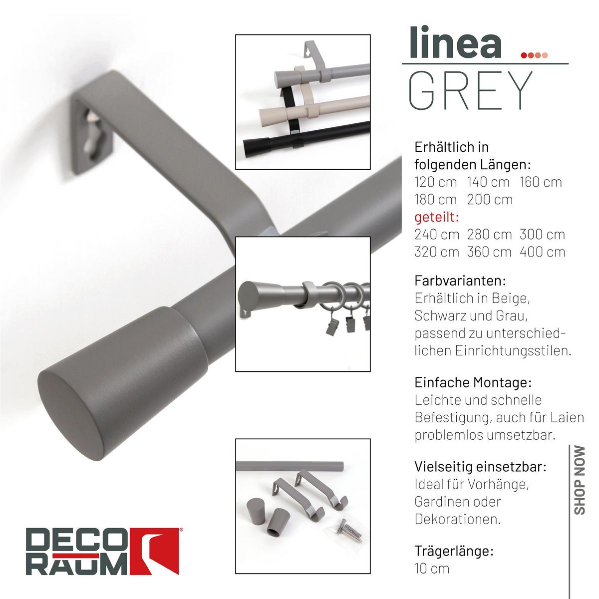 GARDINENSTANGE 1-lauf Wandmontage Kegel 400cm - Grau, Metall (400cm) - Deco-Raum