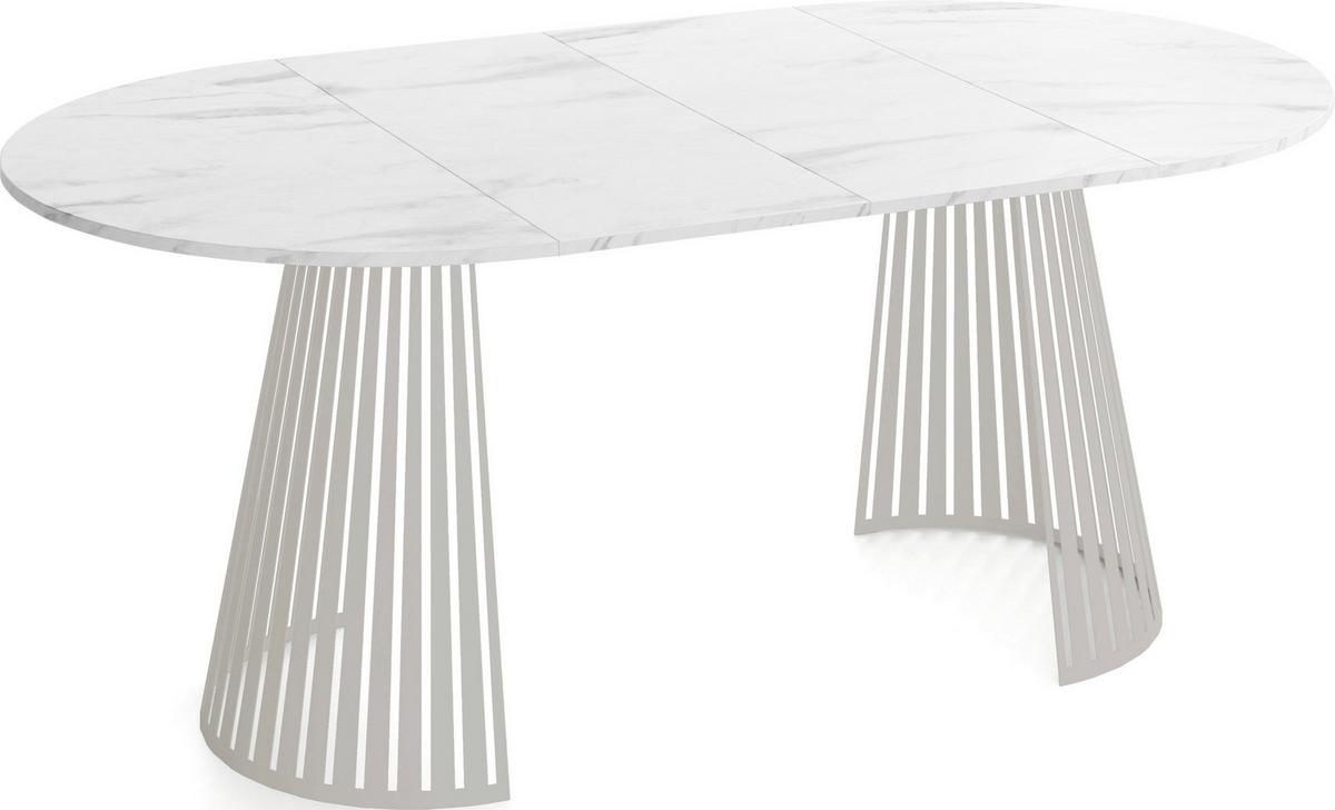 ESSTISCH Naro rund ausziehbar mit Lamellen-Metallgestell in Grau-Beige, Marmor Weiß 100-180/100/76 cm - Ecru/Kaschmir, Holzwerkstoff/Metall (100/176/76cm) - WFL GROUP