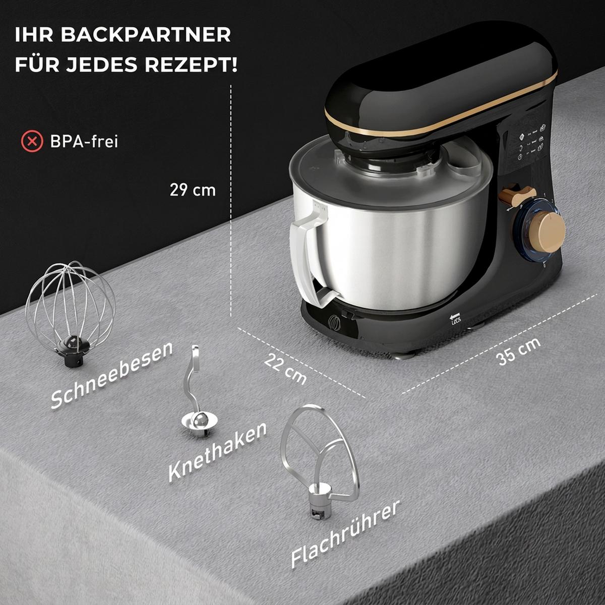 KÜCHENMASCHINE Edelstahl Kunststoff Beige - Schwarz, Metall (22/29/35cm) - HOMCOM