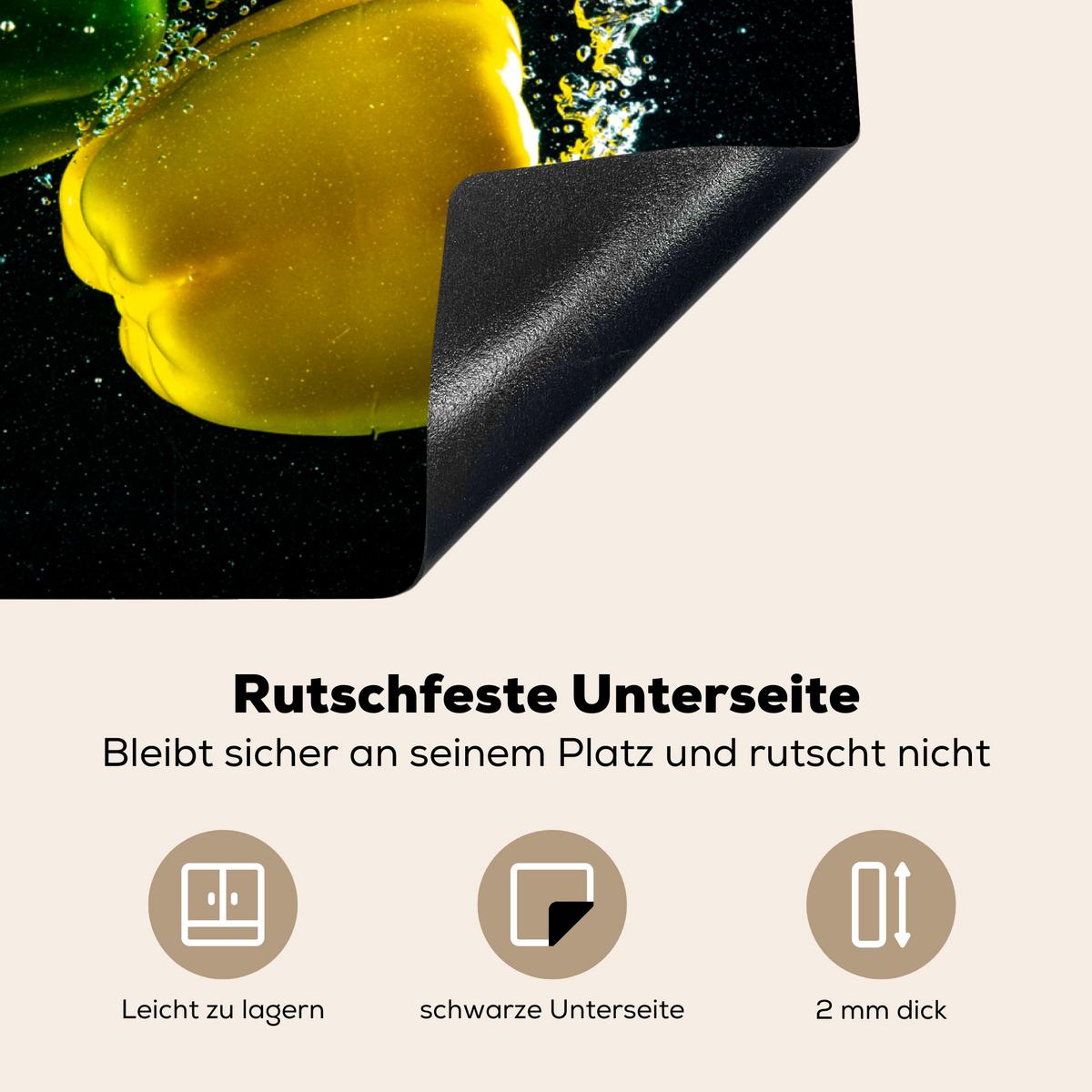 HERDABDECKPLATTE Paprika - Gemüse - Wasser - Schwarz - Rot - Grün - Gelb Herdabdeckung Induktionsfeld 70x52 cm - Multicolor, Kunststoff (70/52/0.2cm) - MuchoWow