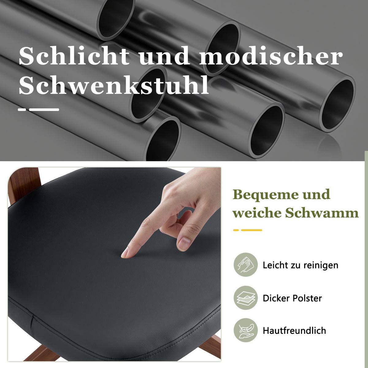 ESSZIMMERSTUHL Drehbar Schwarz PU-Leder mit Polsterung & Metallgestell - Schwarz, Leder (54.5/77/50.5cm) - Urban Meuble