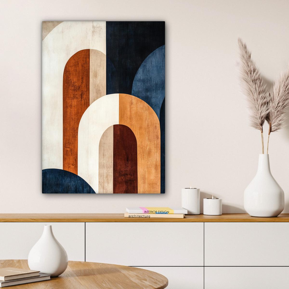 LEINWANDBILD Abstrakt - Formen - Dunkelblau Wandbild Wohnzimmer 60x80 cm - Cognac, Textil (60/80cm) - MuchoWow