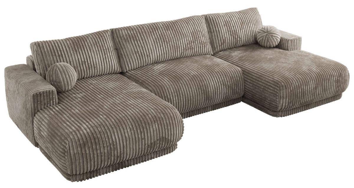 WOHNLANDSCHAFT RINA U Hellbraun Cord - Hellbraun/Schwarz, Kunststoff/Textil (360/85/170cm) - MKS