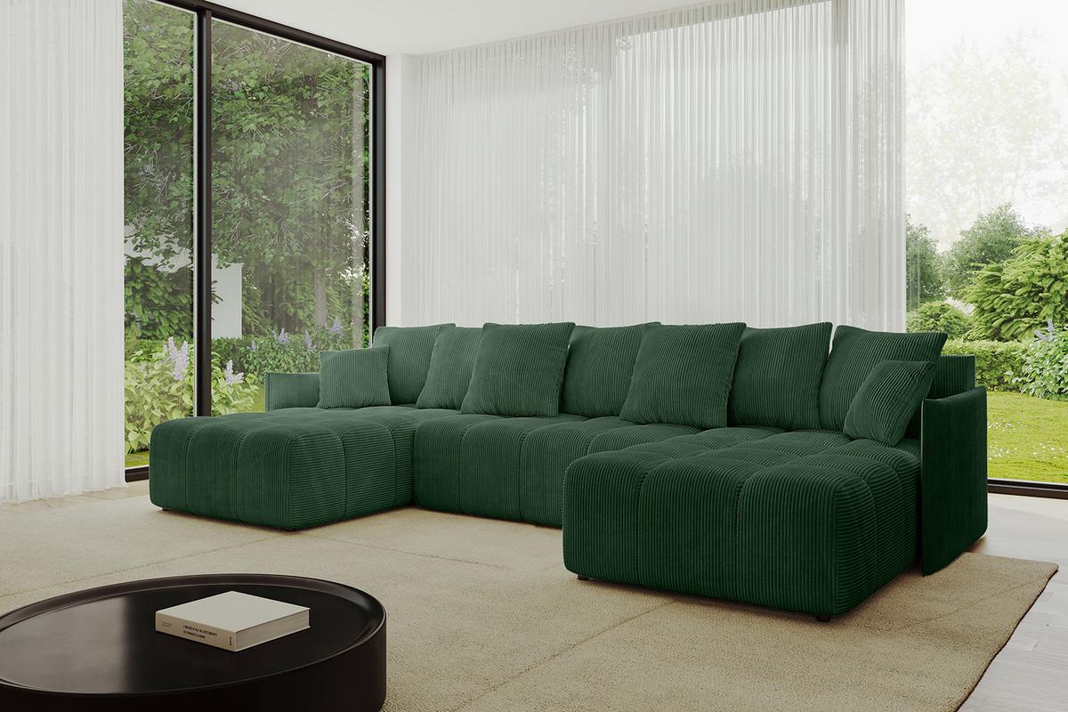WOHNLANDSCHAFT LONLI-U 355x189x68 Grün Cord - Grün, Holzwerkstoff/Kunststoff (355/68/189cm) - ALTDECOR