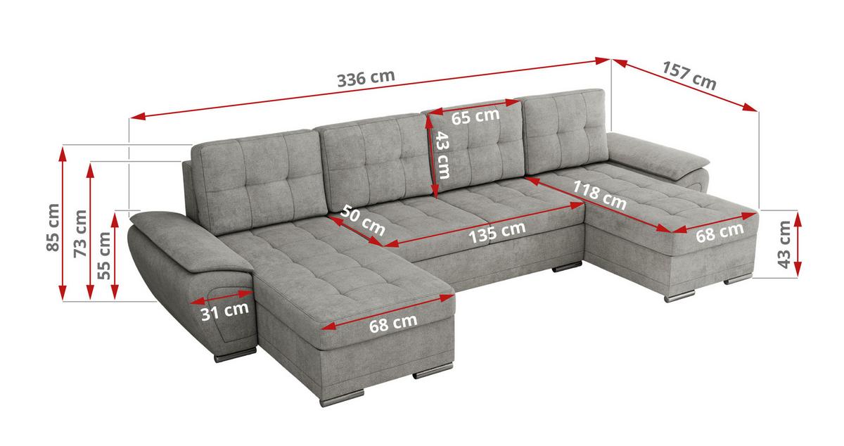 WOHNLANDSCHAFT UMBRIA U Hellgrau Stukture - Hellgrau/Grau, Textil/Metall (336/85/157cm) - MKS
