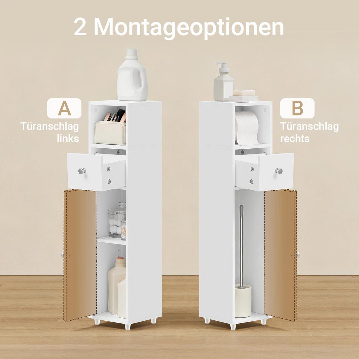 BADEZIMMERSCHRANK mit Toilettenpapierhalter schmal 20cm Weiß BZR219-W - Ahornfarben, Fell (20/85/20cm) - SoBuy