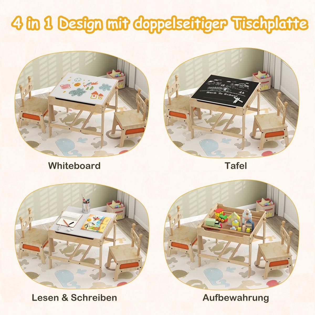 KINDERTISCH mit Stühlen natur(3-tlg) - Naturfarben, Holzwerkstoff (60/49/60cm) - COSTWAY