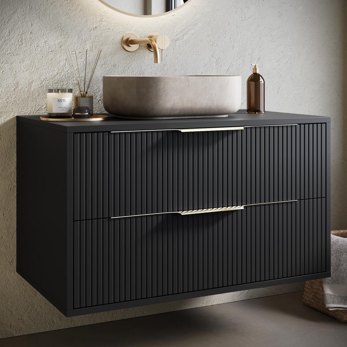 WASCHBECKENUNTERSCHRANK Rimini 2 Schubladen Schwarz Matt - 80 x 46 x 46 cm - Schwarz, Holz (80/46/46cm) - Badplaats