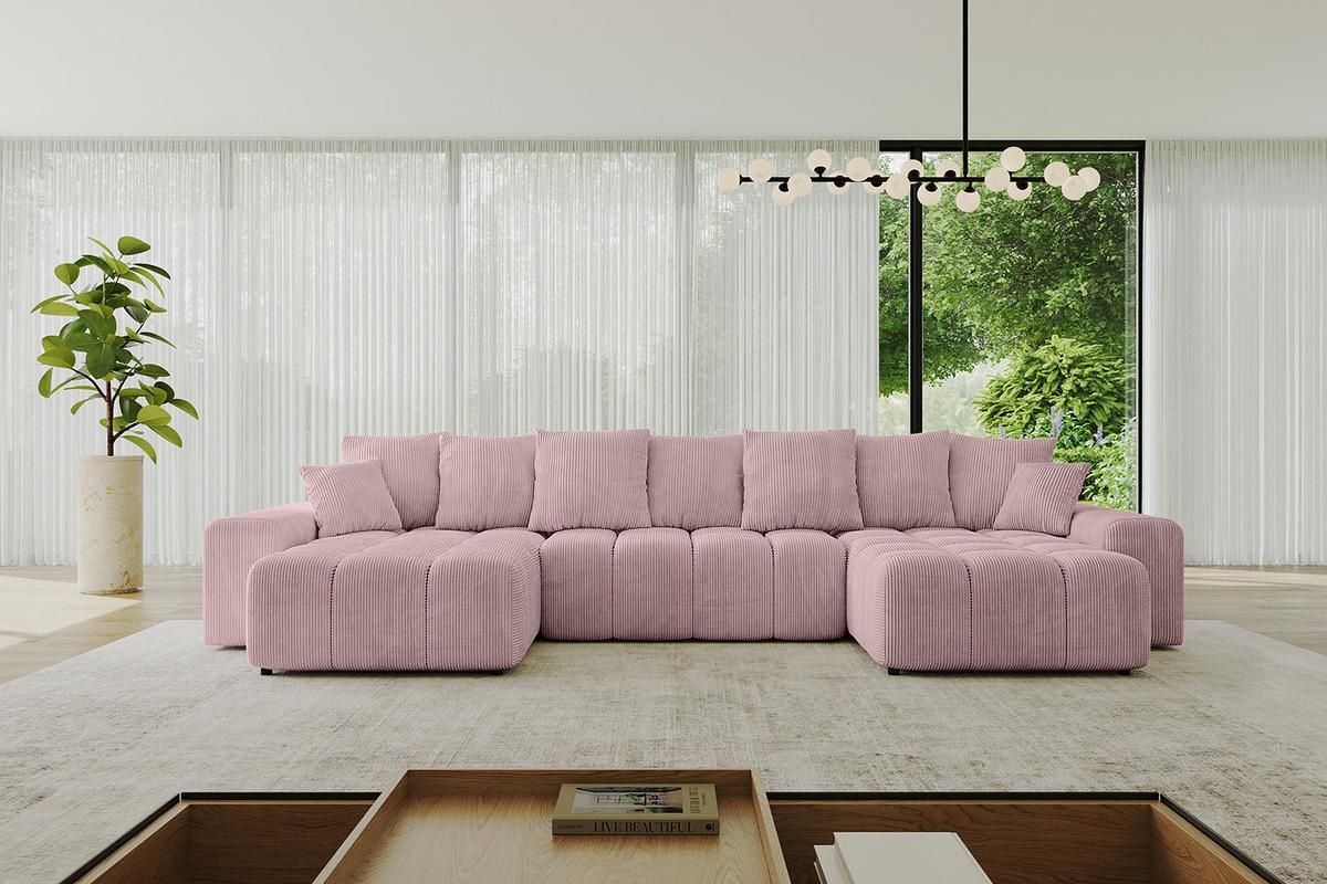 WOHNLANDSCHAFT ENIL-U 401x189x68 Rosa Cord - Rosa, Holzwerkstoff/Kunststoff (401/68/189cm) - ALTDECOR