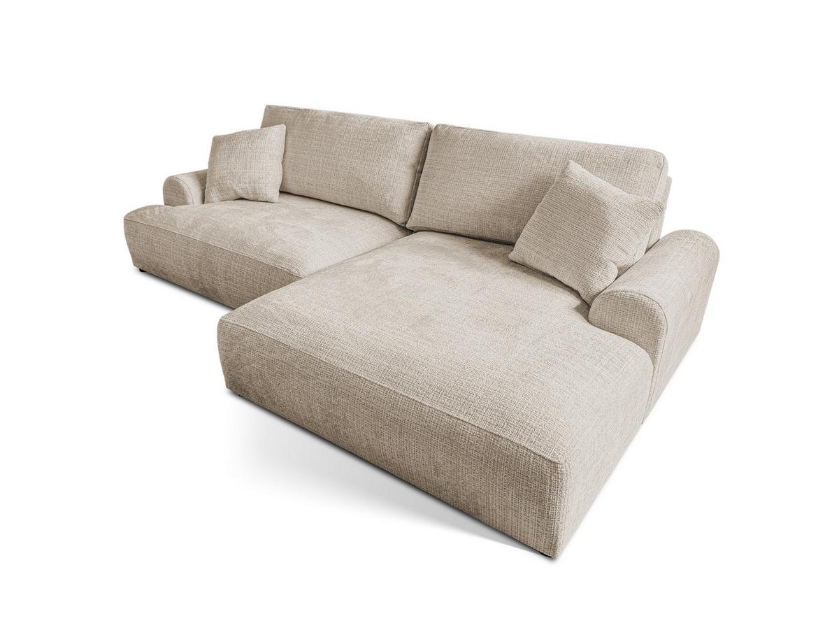 ECKSOFA Melvano mit Schlaffunktion und Bettkasten im Japandi-Stil aus weichem Dunkelbeige Chenille-Stoff - Beige/Schwarz, Holz/Kunststoff (240/145cm) - S-Style