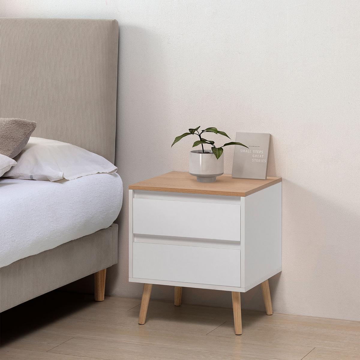 NACHTTISCH Desi 2 schubladen Weiß - Weiß, Holzwerkstoff (45/50/40cm) - VS Venta-stock