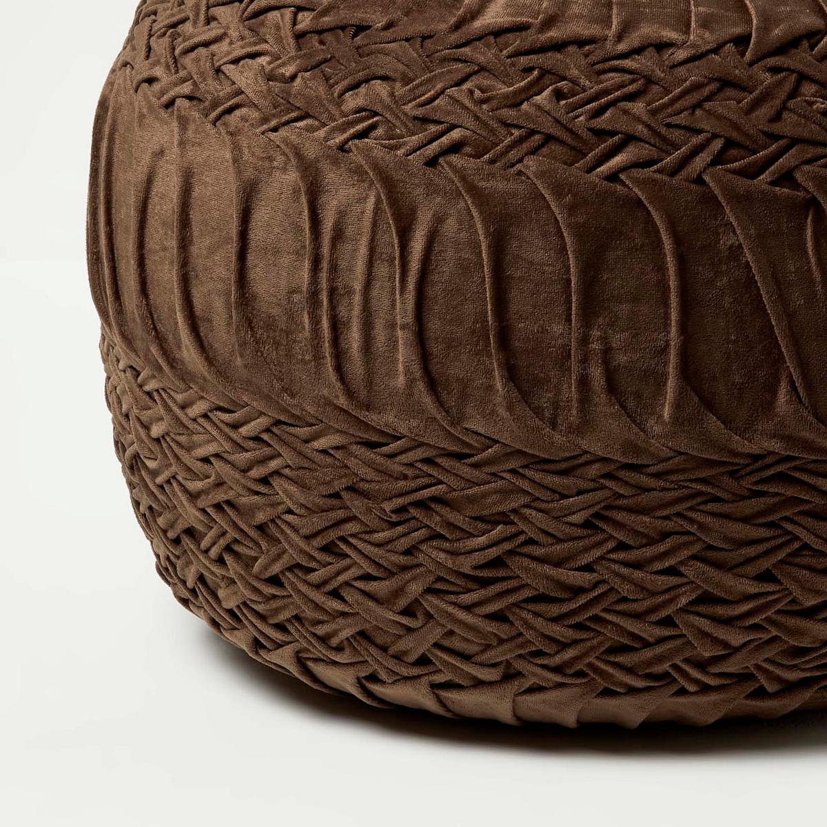 SAMT-POUF Sofia braun, plissiert in Flechtoptik, 50/50/35 cm - Braun, Textil (50/35/50cm) - Homescapes