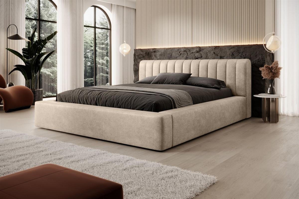 POLSTERBETT Peoria Stoff Macau - Beige, Holzwerkstoff/Textil (180/200cm) - Fun Möbel