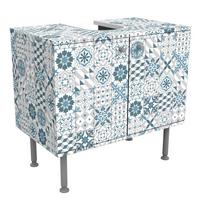 WASCHBECKENUNTERSCHRANK Geometrischer Fliesenmix Blaugrau 60/55/35 cm - Blau, Holzwerkstoff (60/55/35cm) - Bilderwelten