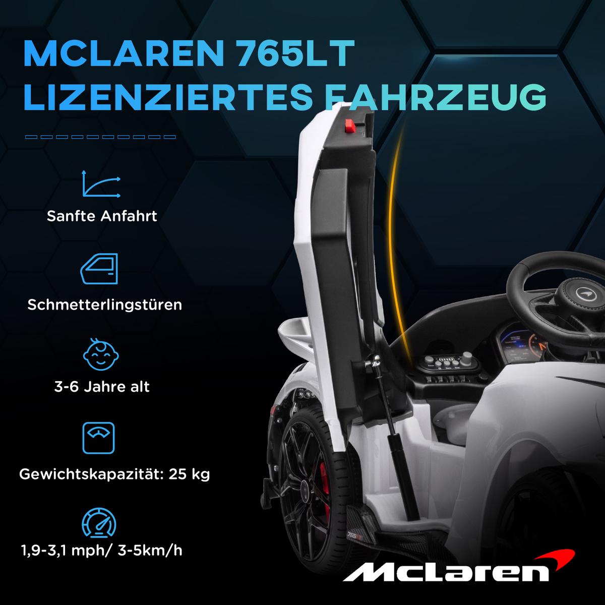 KINDER Elektroauto 12 V Kinderauto mit 2,4G Fernbedienung, MP3 Musik Weiß - Weiß, Metall (113/68/44cm) - AIYAPLAY