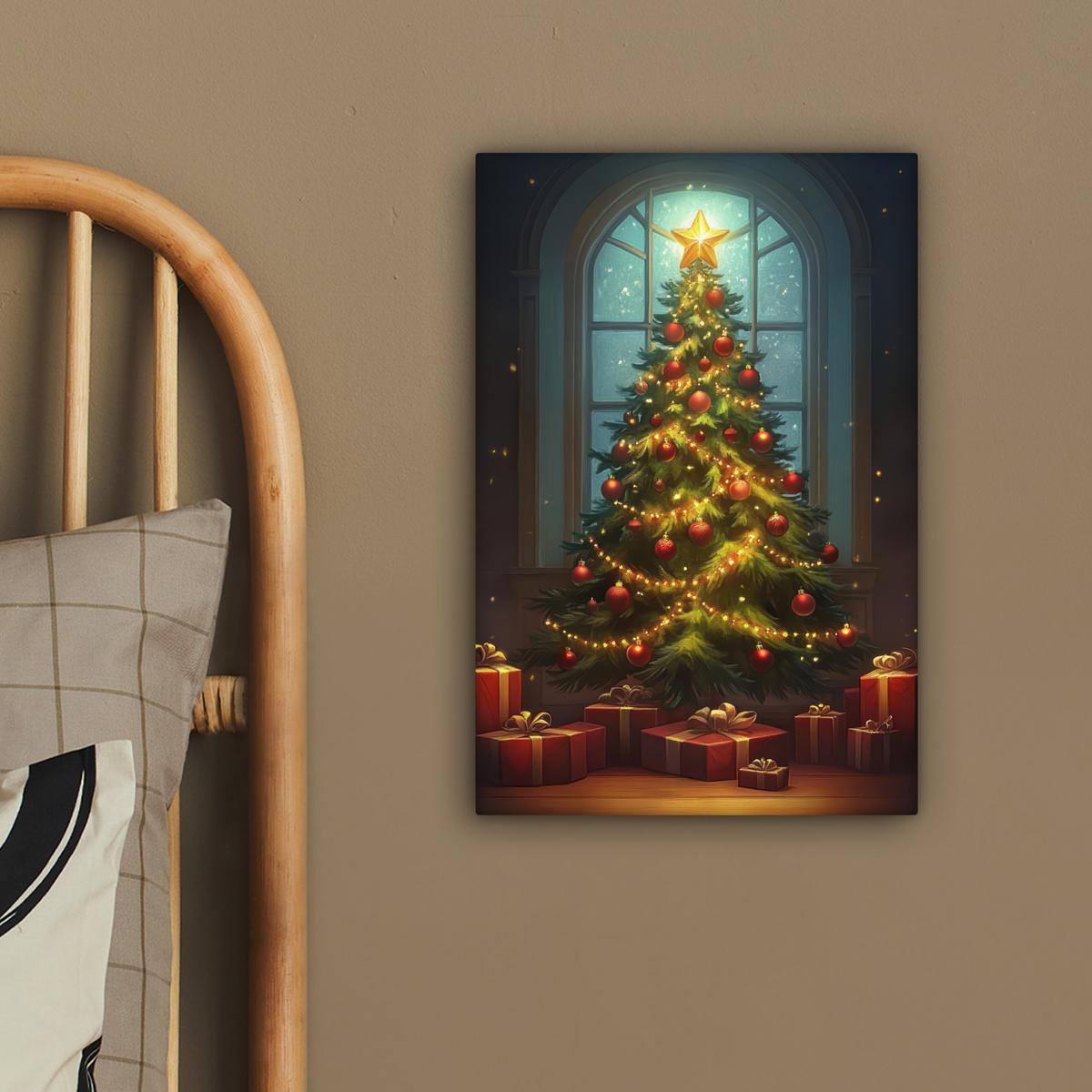 LEINWANDBILD Weihnachtsbaum - Geschenk - Winter Deko Wohnzimmer 20x30 cm - Grün, Textil (20/30cm) - MuchoWow