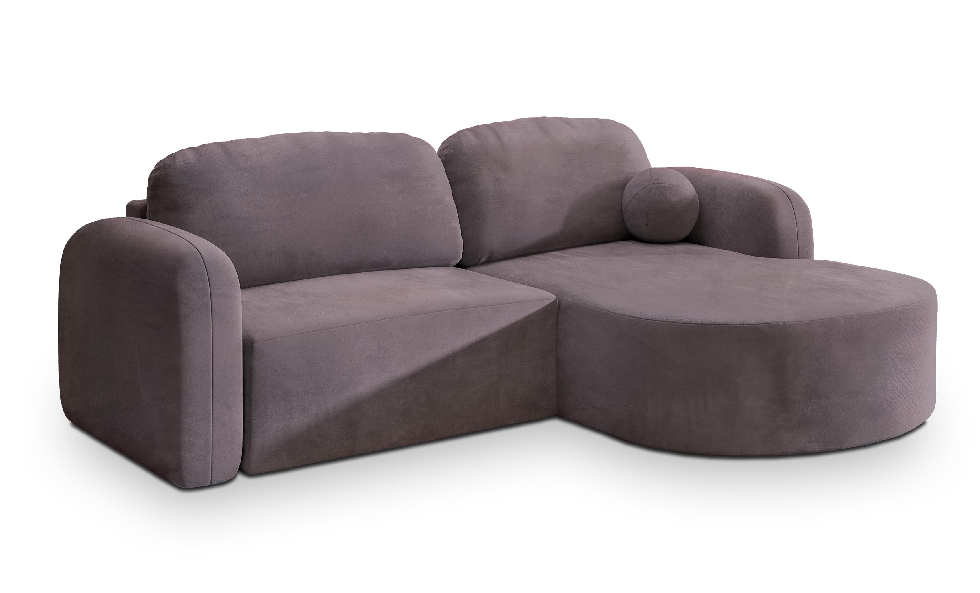 ECKSOFA AMILIA M R-S Lila Velours-Stoff mit Schlaffunktion - Lila, Holz (263/174cm) - MASSENO