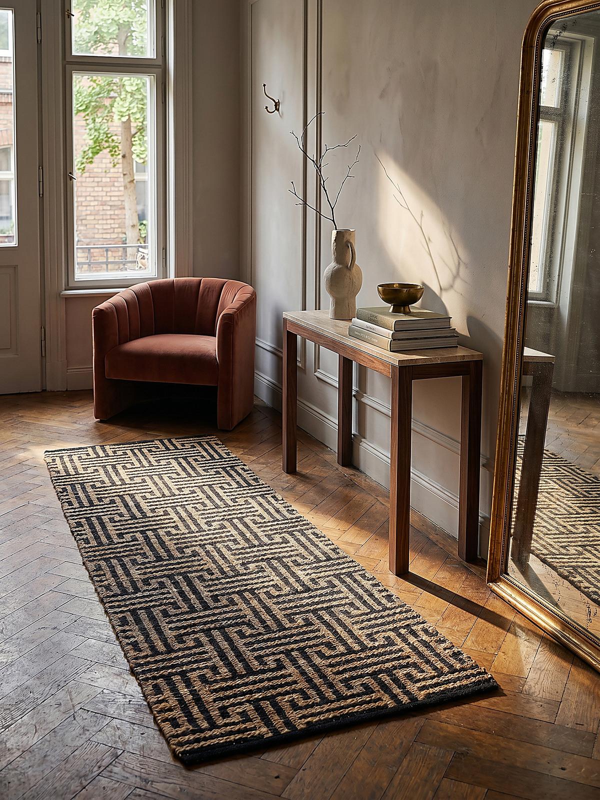 JUTETEPPICH CROFT, geometrisch, Natur-Schwarz, 80 x 230 cm - Braun, Textil (230/80cm) - KADIMA DESIGN