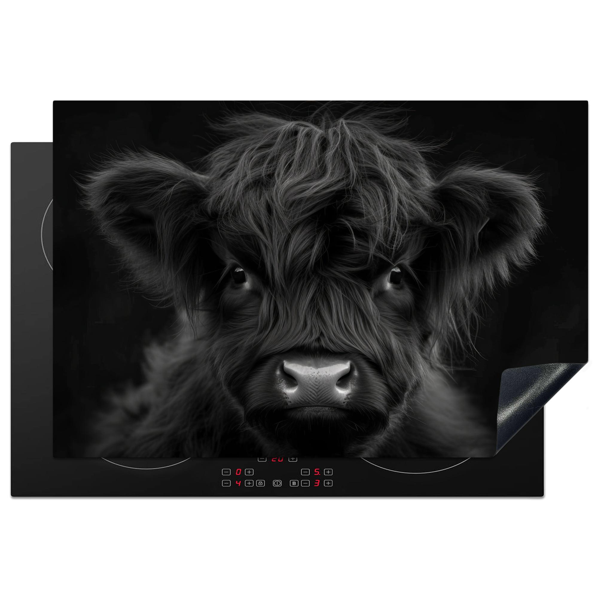 HERDABDECKPLATTE Scottish Highlander - Schwarz - Kalb - Kuh Ceranfeldabdeckung 76x51.5 cm - Schwarz, Kunststoff (76/51.5/0.2cm) - MuchoWow