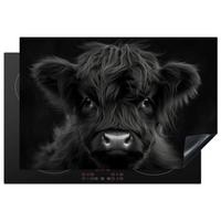 HERDABDECKPLATTE Scottish Highlander - Schwarz - Kalb - Kuh Induktionsmatte 77x51 cm - Schwarz, Kunststoff (77/51/0.2cm) - MuchoWow
