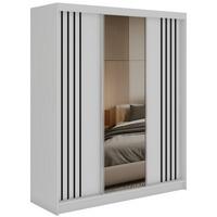 SCHWEBETÜRENSCHRANK mit Lamellen, Spiegel und Schubladen DIANA - 180 - Weiß und Schwarz - Schwarz/Alufarben, Holzwerkstoff/Metall (180/216/61cm) - MKS