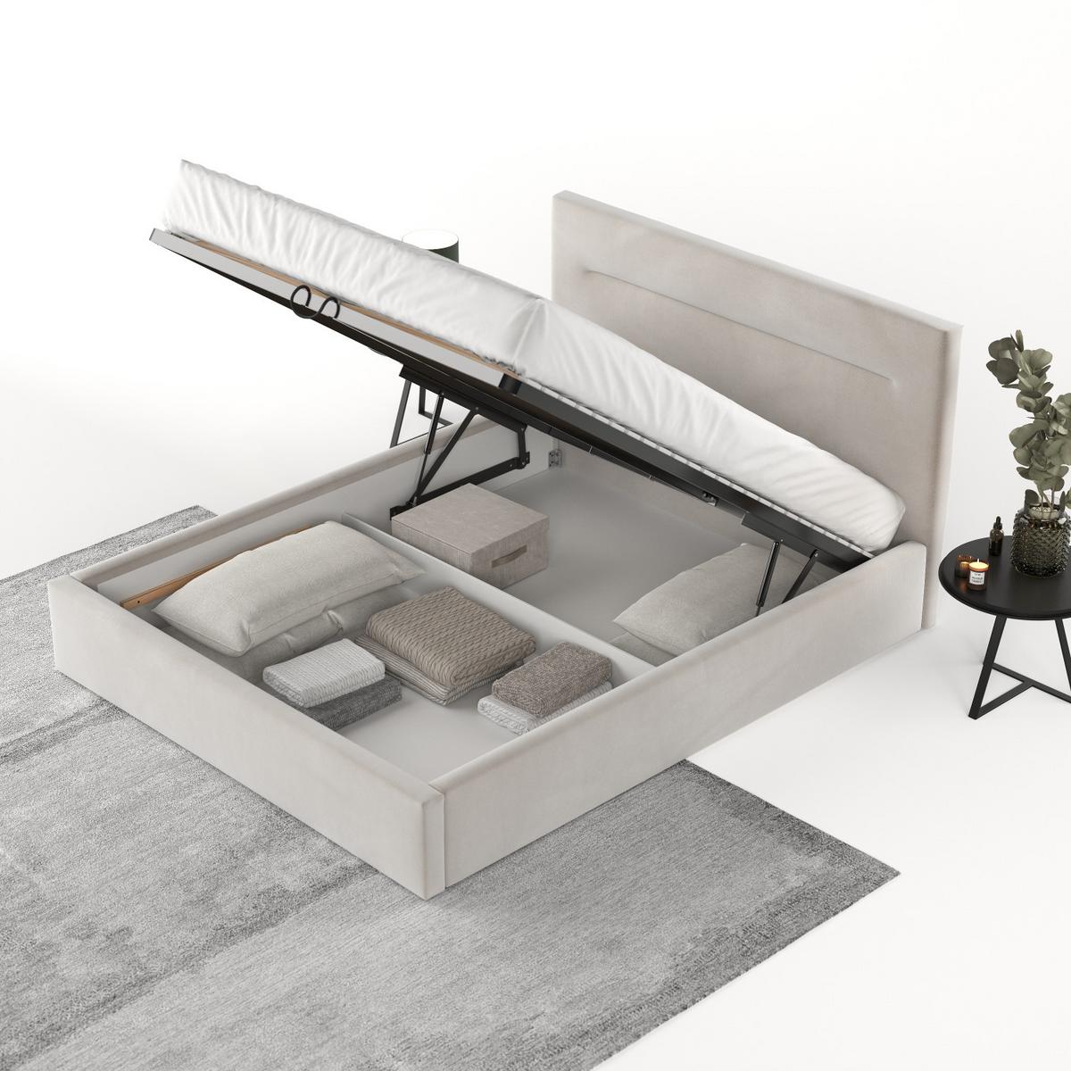 POLSTERBETT Liline 140/200 cm Hellbeige im Paros Stoff - Beige/Schwarz, Holz/Holzwerkstoff (140/200cm) - AltaBeds