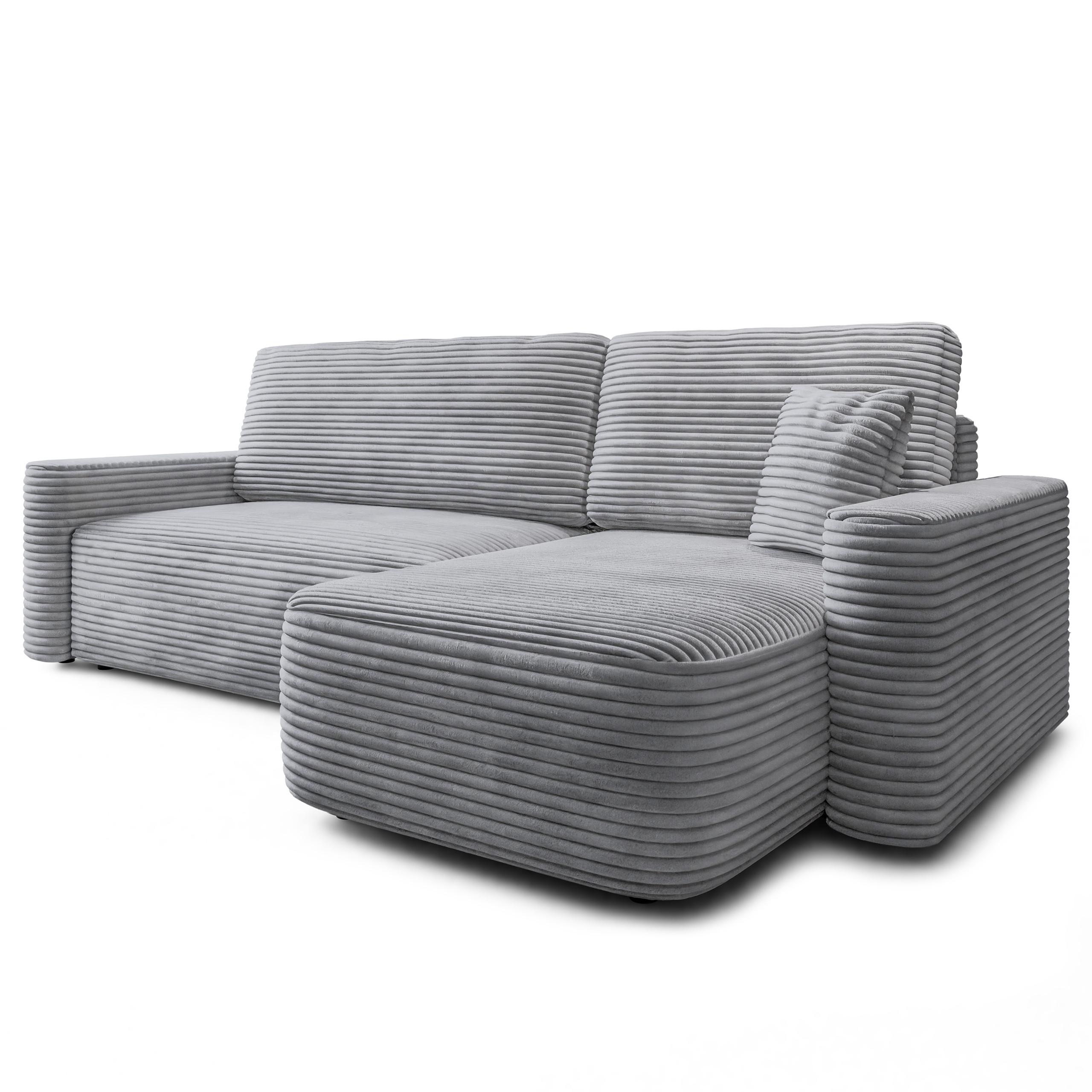 ECKSOFA NERI T Hellgrau Kordstoff mit Schlaffunktion - Hellgrau, Holzwerkstoff/Textil (280/157cm) - MASSENO