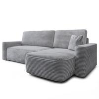 ECKSOFA NERI T Hellgrau Kordstoff mit Schlaffunktion - Hellgrau, Holzwerkstoff/Textil (280/157cm) - MASSENO