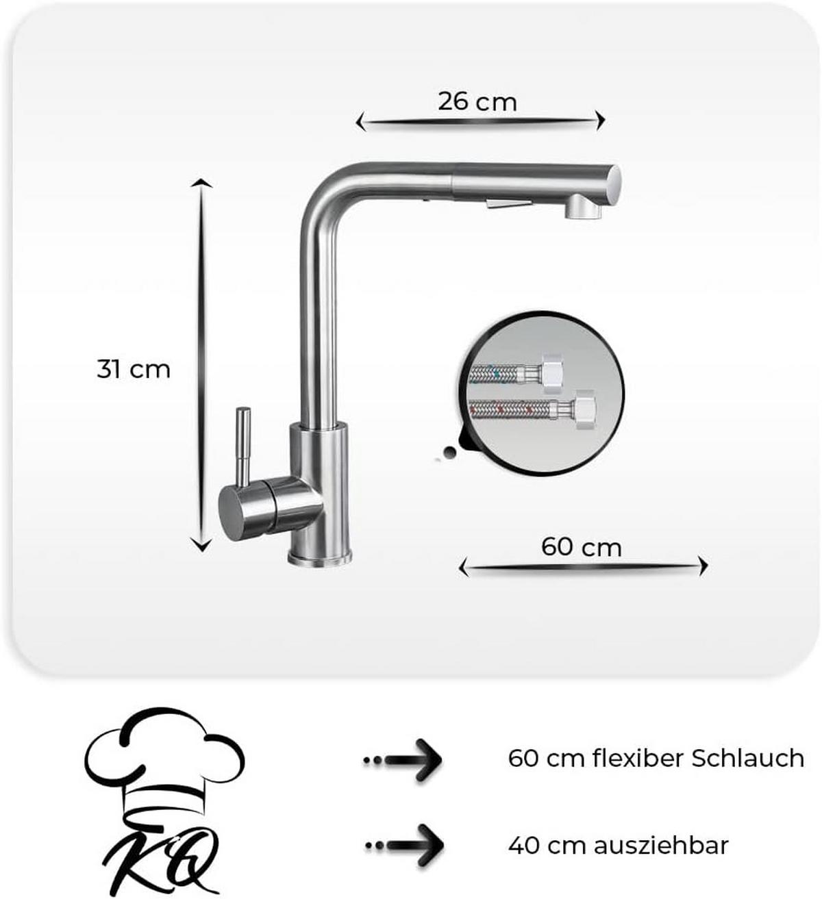 KÜCHENARMATUR 31x26cm ausziehbare Brause - Silberfarben, Metall (22/6/44cm) - KitchenQuality