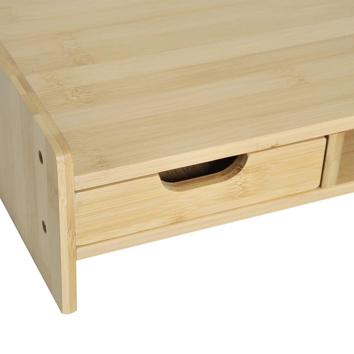 MONITORSTÄNDER Mit Schubladen Bildschirmständer Schreibtisch-Organizer Natur - Naturfarben, Holz (49/25.5/11.5cm) - HOMCOM