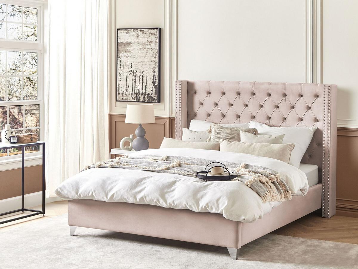 POLSTERBETT 180/200cm Pastellrosa Lubbon - Pink, Textil (180/200cm) - Beliani