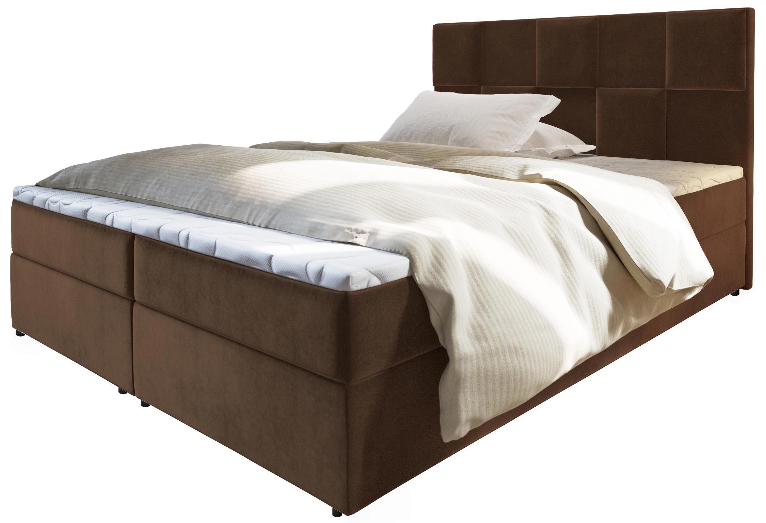 BOXBETT PRATA 140x200 cm mit Matratze und Topper - Braun - Braun, Holz (140/200cm) - MASSENO